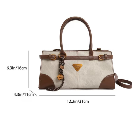 Women’s Retro Faux Leather Tote Bag with Detachable Strap