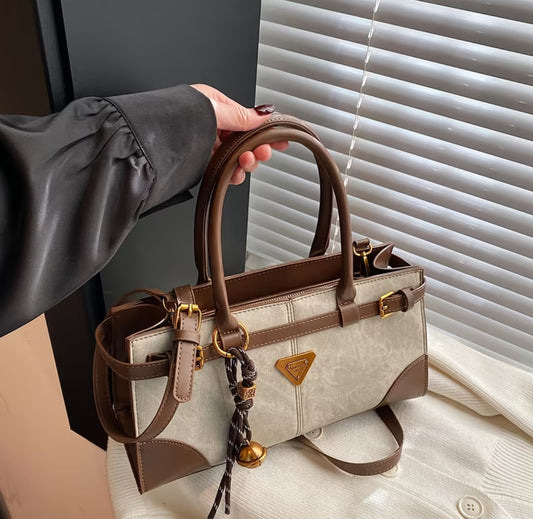 Women’s Retro Faux Leather Tote Bag with Detachable Strap